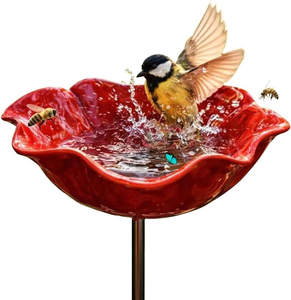 SnelShoppen - Metalen Vogelbad Bloemenvorm Insectenbak Bijendrinker Vlinderdrinkbak Tuindecoratie voor Vogels en Insecten - Kleur: Helder en Aantrekke