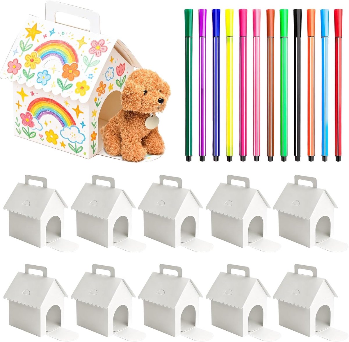 SnelShoppen - Schattige lege geschenkdozen in huisvorm, 24 stuks, draagbare opvouwbare geschenkdozen voor dierenadoptie, wit, perfect voor feestversie