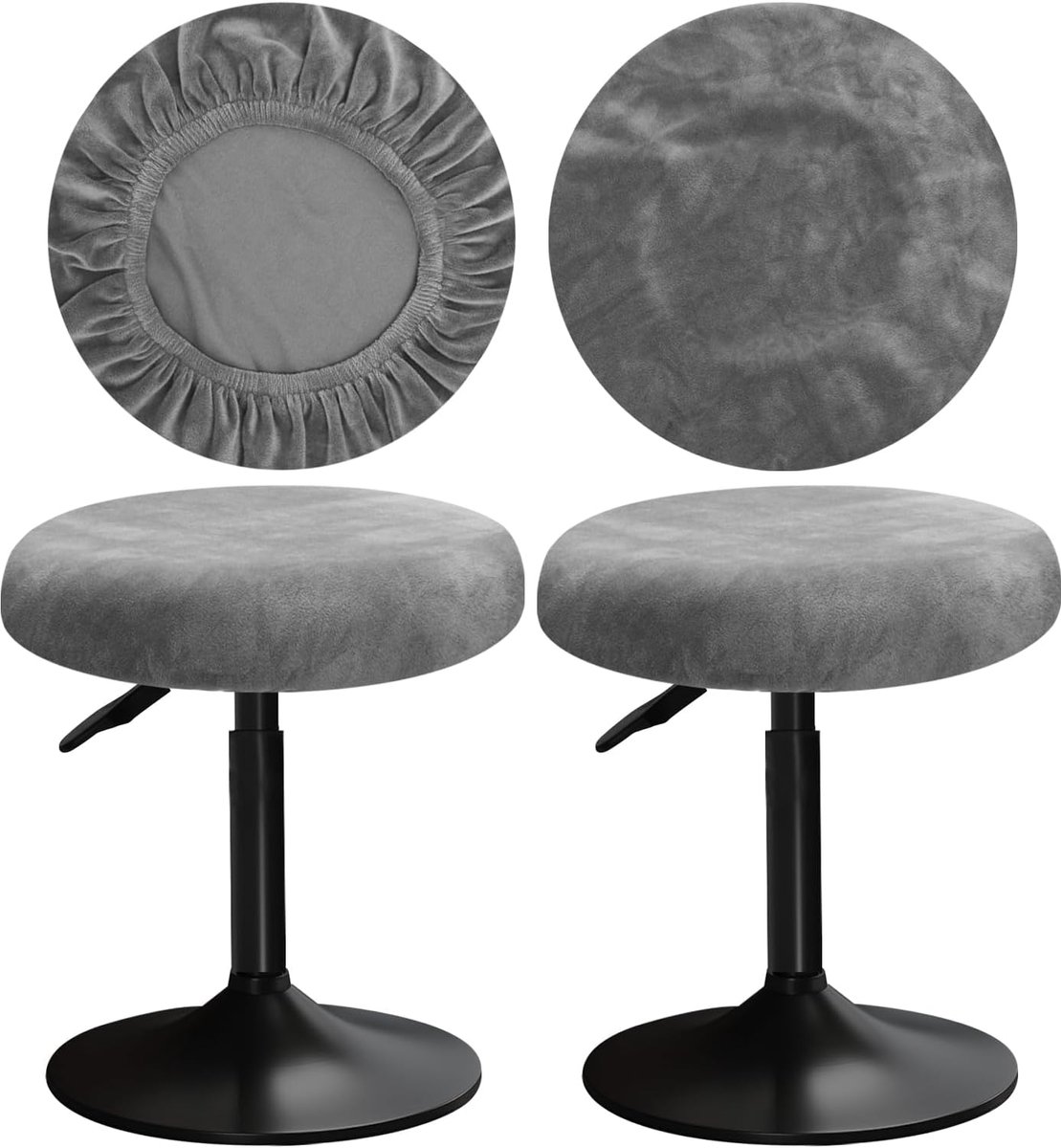SnelShoppen - Luxe Velours Barstoelhoes Rond 30-40cm - Zacht, Elastisch, Wasbaar en Kreukvrij - 2 Stuks Grijs - Perfect voor Keuken, Tuin en Feest