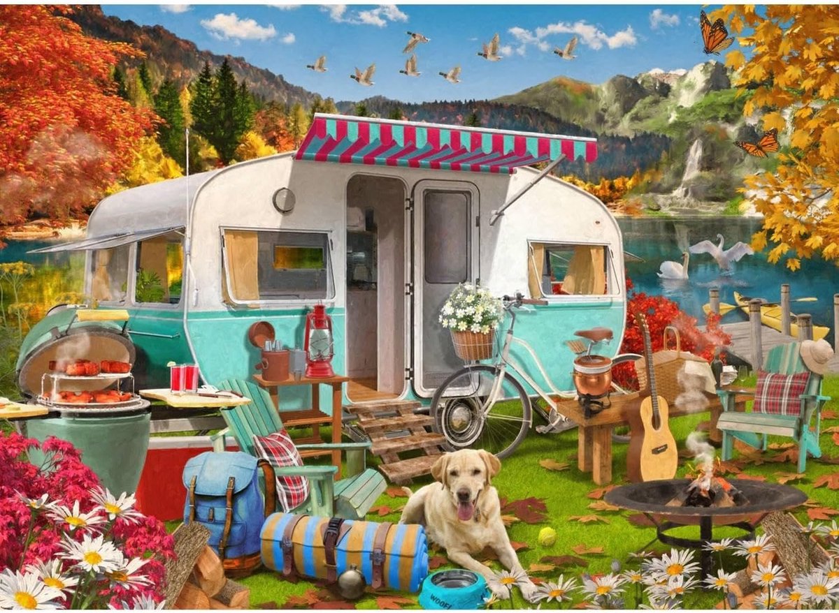 SnelShoppen - Puzzel 1000 Stukken Herfst Camper - Hoogwaardig, Dikke Stukken - 26,5 x 19,25 Inch - Perfect voor Gezellige Avonden en Buitenactiviteite