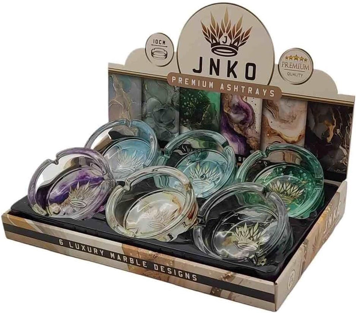 SnelShoppen - Luxe Glazen Asbakken Set van 6 - Rond 10cm - Marmer Design - Ideaal voor Feest, Tuin, Keuken en Camping