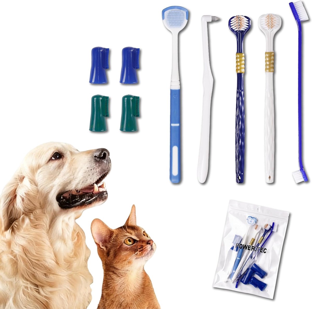 SnelShoppen - 10-delige Hondentandenborstel Set voor Tartar Verwijdering en Frisse Adem, Geschikt voor Kleine, Middelgrote en Grote Honden, Katten en