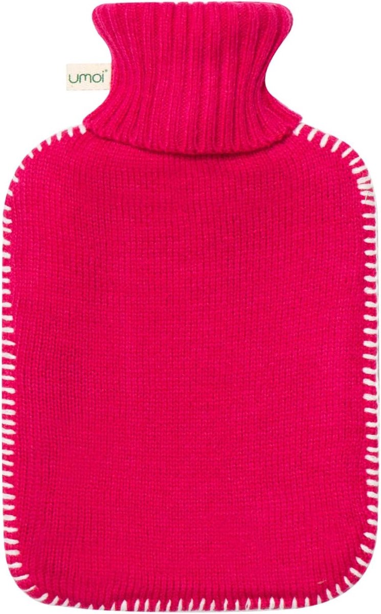 SnelShoppen - Premium Warmwaterkruik 1.8 Liter met Fijne Grijze Brei Cover en Witte Stiksels - Nieuw Model (Roze) - Veilig, Geurvrij, Medisch Gecertif
