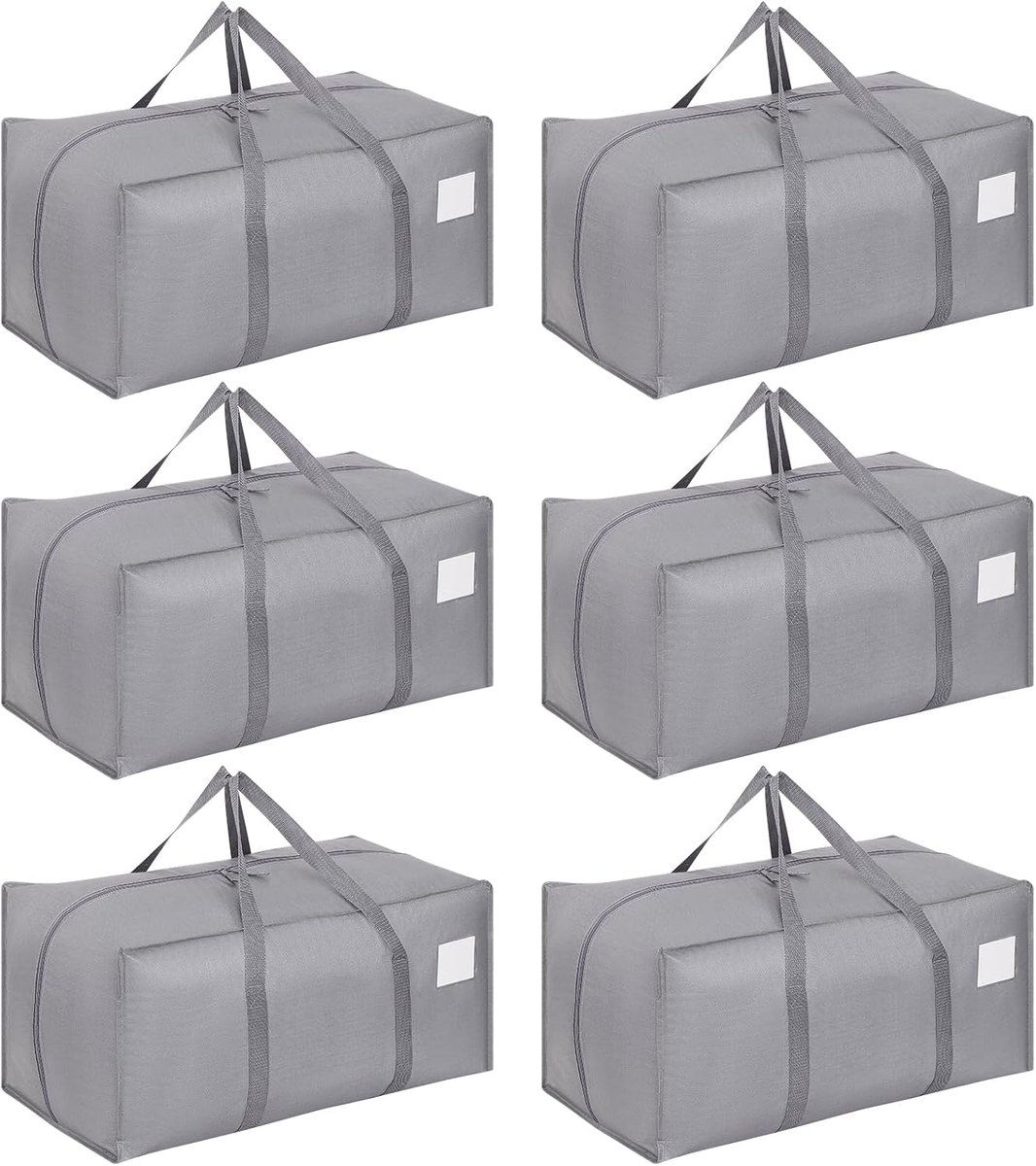 SnelShoppen - 6 stuks 90L Verhuiszakken, Zware Waterdichte Opbergtassen met Ritsen voor Kledingopslag, Verhuizen, Reizen, Kamperen - Grijs