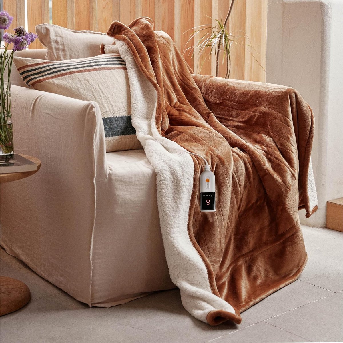 SnelShoppen - Elektrische Dekens 130x160cm - Zachte Pluche Verwarmde Deken met 9 Warmte-instellingen & 10-Uur Automatische Uitschakeling, Wasmachinebe