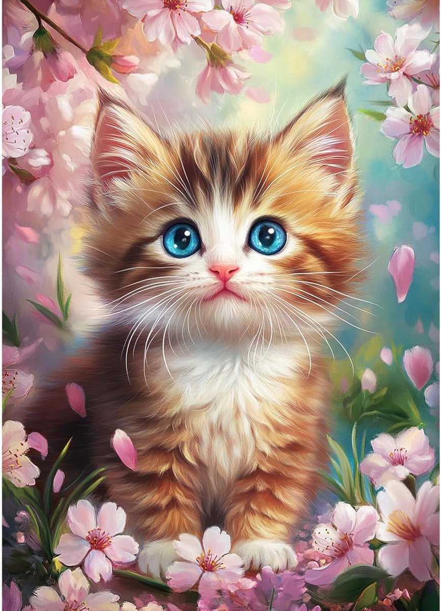 SnelShoppen - Diamant Schilderen Kit Kat en Bloemen, 30x40cm Volledige DIY Diamond Art Kits voor Volwassenen, Schattige Dieren Kunst voor Creatieve Vr