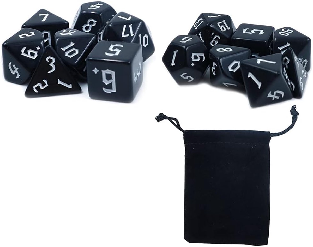 SnelShoppen - 2 Sets Zwarte Polyhedral Dobbelstenen 7-Dice Set voor Dungeons and Dragons DND, 14 Stuks, Duurzaam, Perfect voor Rollenspellen en Bordsp