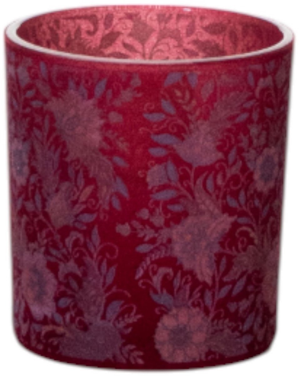 Theelichthouder fluwelen bloemen bordeaux klein 8cm