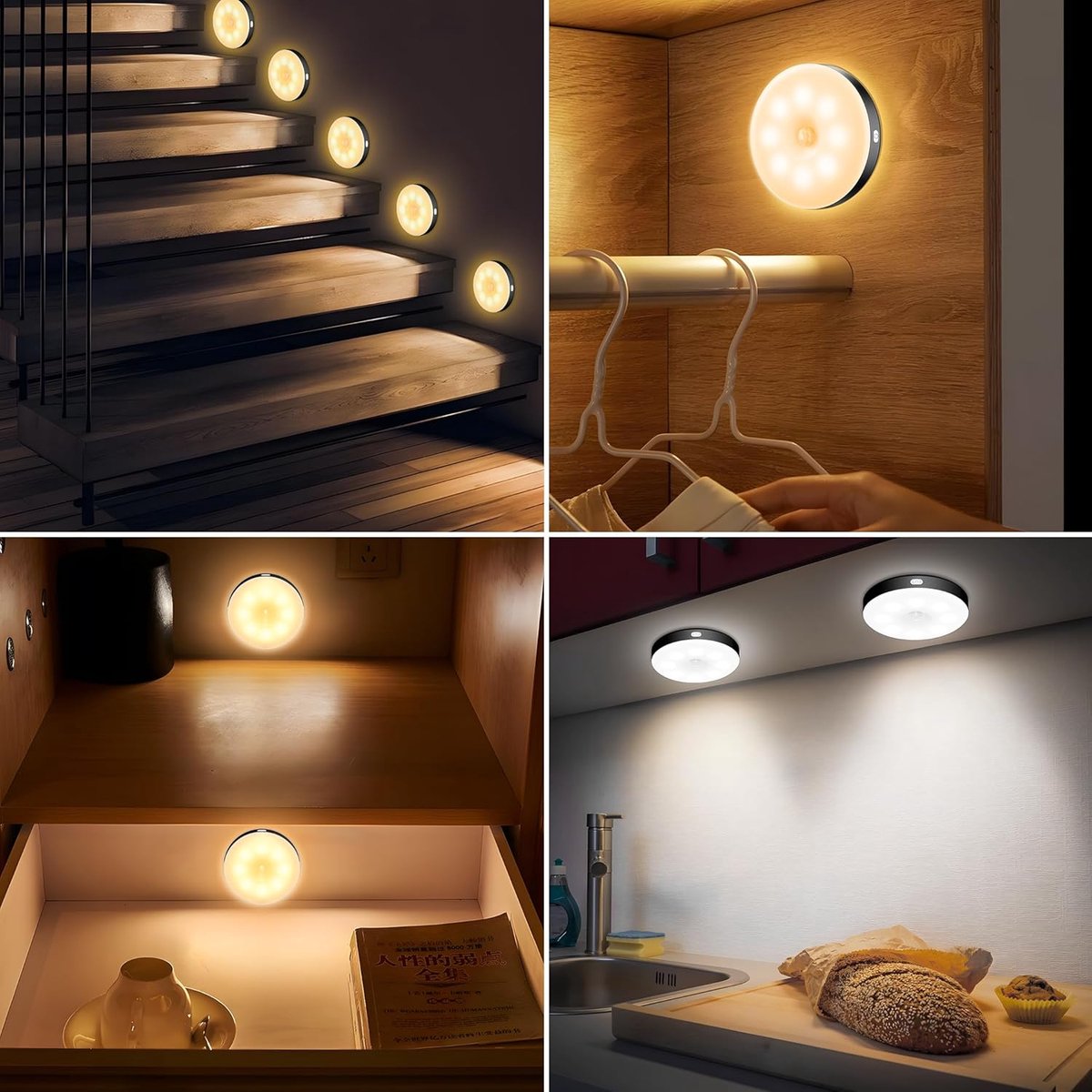 Driedelige set - Draadloze Ledlamp - Nachtlampje - Nachtlampje met sensor - Trapverlichting met sensor - LED-lamp - Batterijgevoede wandlamp met sensor - USB-oplaadbare lamp - Magnetische lamp - Lamp met sensor — cadeau in Wonen & Interieur - foto 4