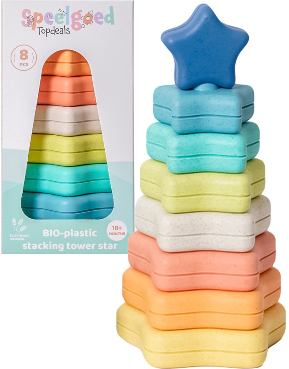 Speelgoedtopdeals - BIOplastic Stapeltoren Ster 8-delig - Duurzaam Speelgoed