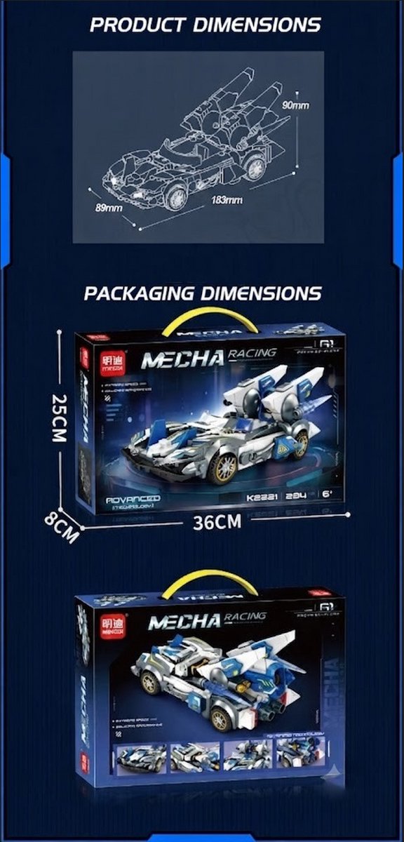 Mingdi Mecha Racing - Bouwsteenen Sportauto - 294 Stuks - Sci-Fi Tech Raceauto Speelgoed - Constructie Speelgoed voor Jongens en Meisjes - Model K2221