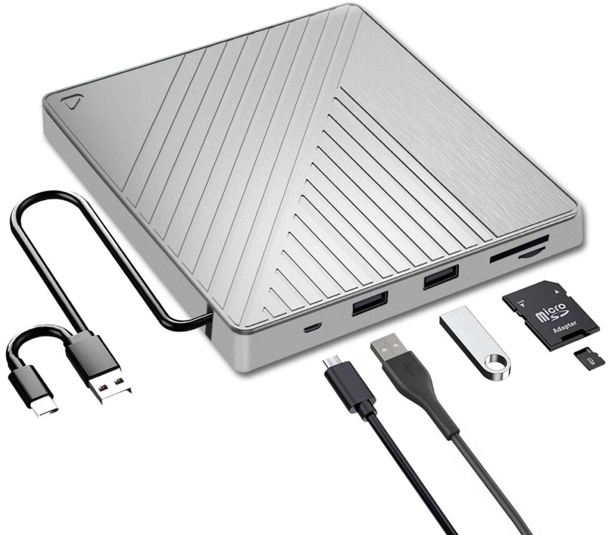 Externe dvd-brander voor pc's en laptops - USB 3.0/2.0 dvd-speler - Dikke kaartsleuf - USB-A + USB-C interface - Optische drive - Draagbaar