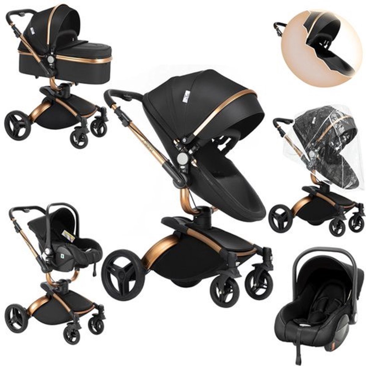 Babywagen - Buggy - Inklapbare Buggy - Opvouwbare Buggy - Inklapbare Buggy New Born - 3 in 1 -BabyWalker- Lichtgewicht Ba voor Pasgeboren Baby - Zwart