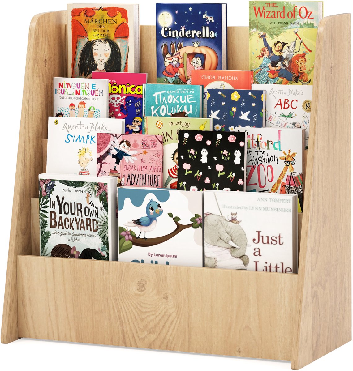 KOMFOTTEU Montessori Boekenkast voor Kinderen – Kinderrek met 4 Legplanken – Boekenrek, Krantenstandaard & Opbergrek – Geschikt voor Kinderkamer
