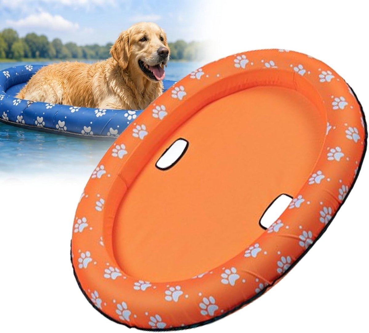 Honden Zwembadvlot - Opblaasbaar Dierenvlot voor Puppy's en Honden - Waterspeelgoed voor Strand Meer en Rivier - 90x65cm - Oranje