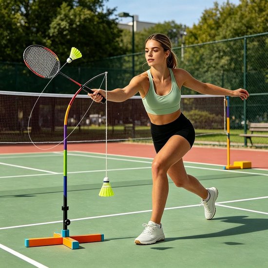 Badminton Trainer - Solo Oefenpartner - Vaardigheden Verbeteren - Automatisch Terugslag - Verstelbare Hoogte - Zwart — afbeelding 2
