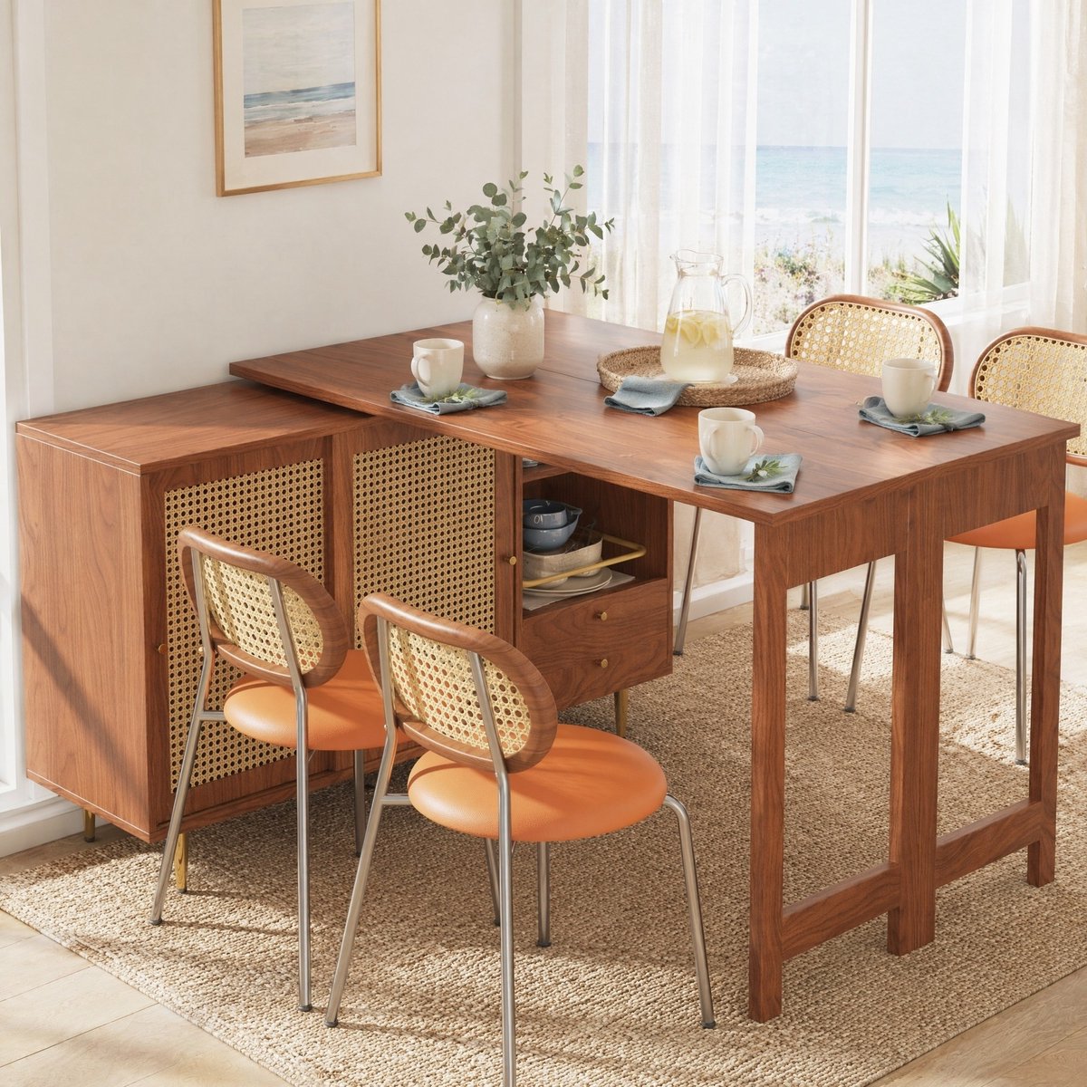 COVREO Uitklapbare tafel 187 x 40 x 76 cm - bruin MDF, 360° draaibaar met opbergruimte