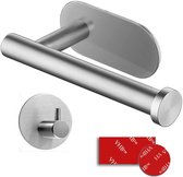 Wonix® - WC Rolhouder - Toiletrolhouder en Haak - Zonder Klep - Zelfklevend - Zonder Boren - RVS - Zilver