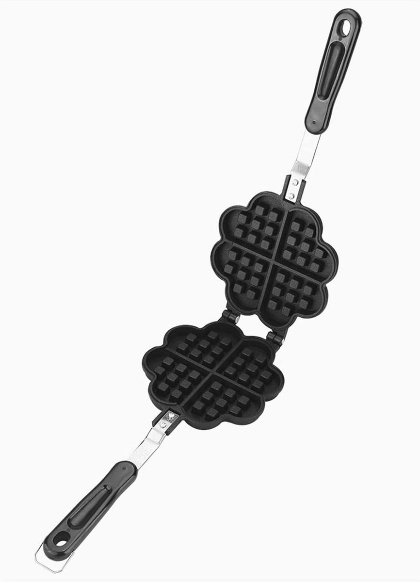 Wafelvorm Hartvorm - Wafelijzer - Zoet Ontbijt - Antiaanbaklaag - 37x16x5 cm - Zwart