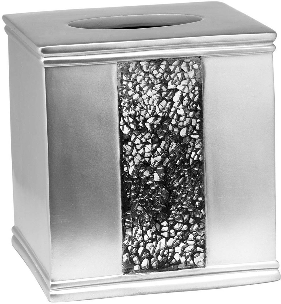 SnelShoppen - Zilveren Tissue Box voor Badkamer - Gebarsten Glazen Ontwerp op Metallic Hars - Chique Badkameraccessoires - Perfect voor Elke Gelegenhe