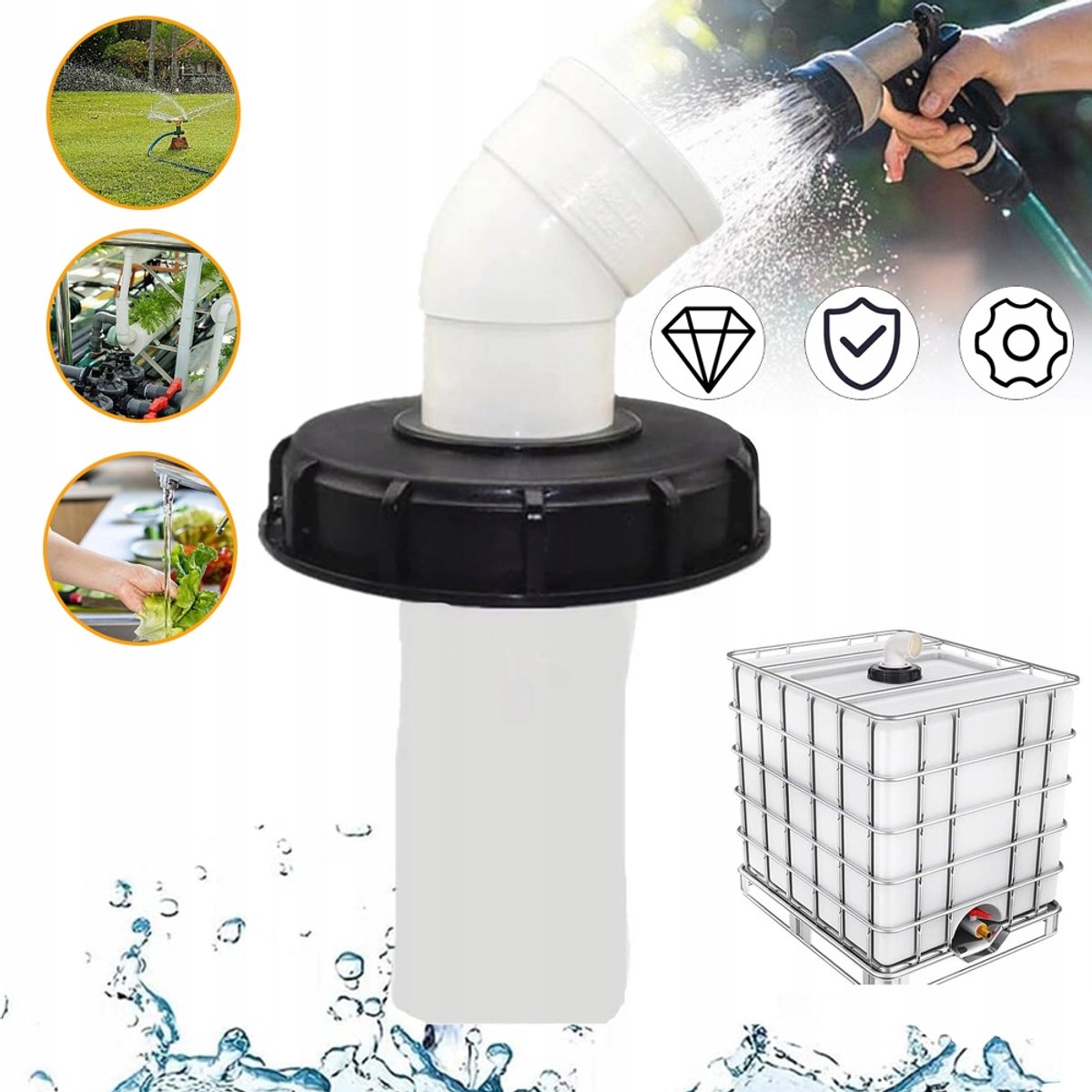 163mm IBC-Deksel Filterafdekking, Bow DN 75 45° Nylon Met Wasbare IBC-Deksel, IBC-Filter Slangadapter
