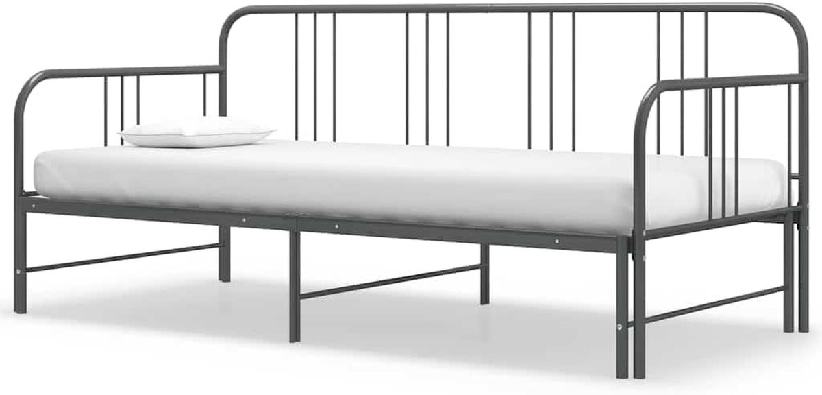 Uittrekbaar Dagbed - Slaapbank Metaal - Flexibele Slaapplaats - Zijrooster Inclusief - 90x200 cm - Grijs