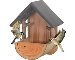 Vogelvoederstation Kit - Voederbak Vogels - Vogels Voeren - Weerbestendig Hout - 19 x 15 x 26 cm - Houtkleur