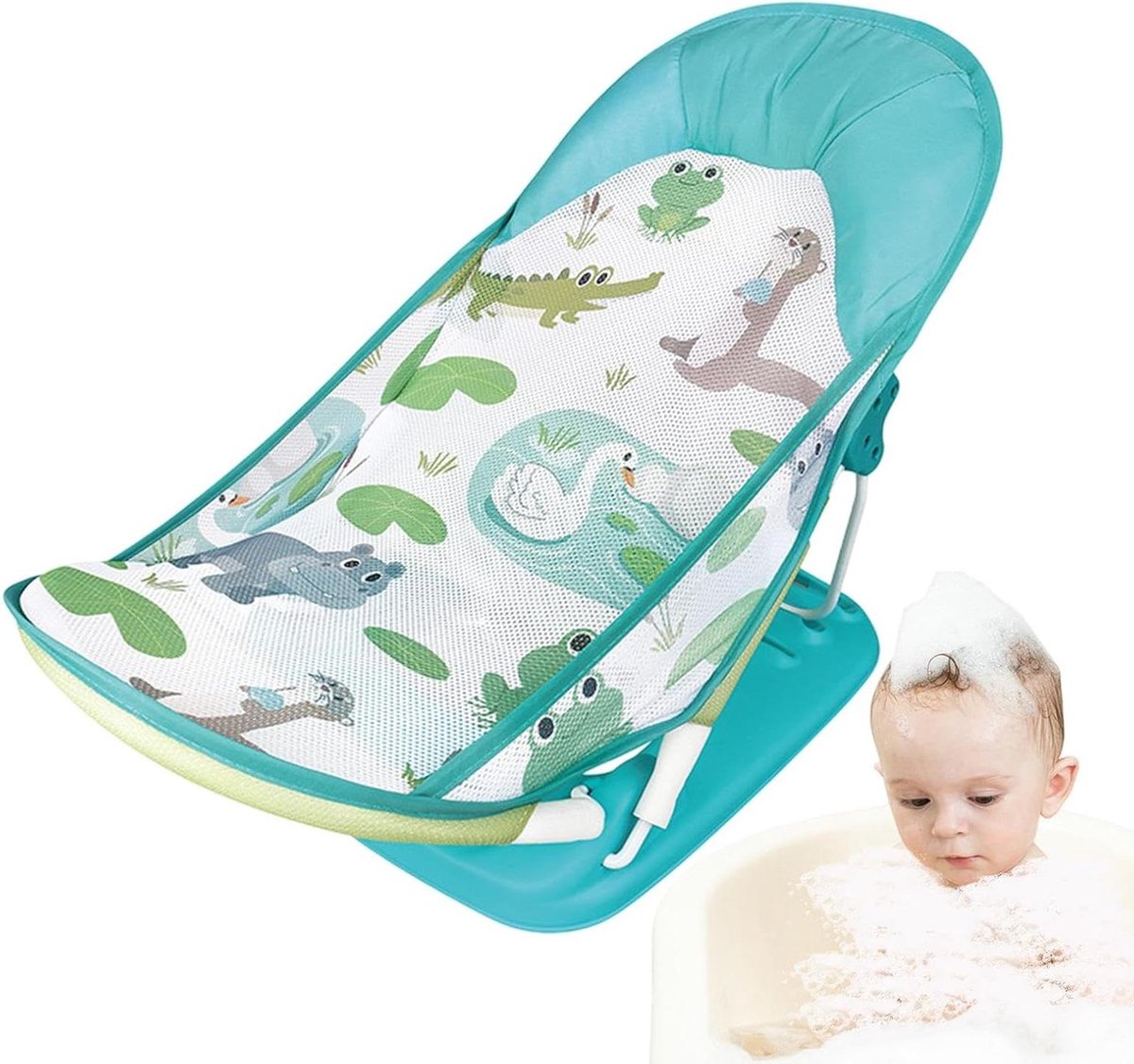 Opvouwbare babybadstoel - Peuter badondersteuning - Veilig badplezier - Verstelbare posities - 60x35x33 cm - Groen