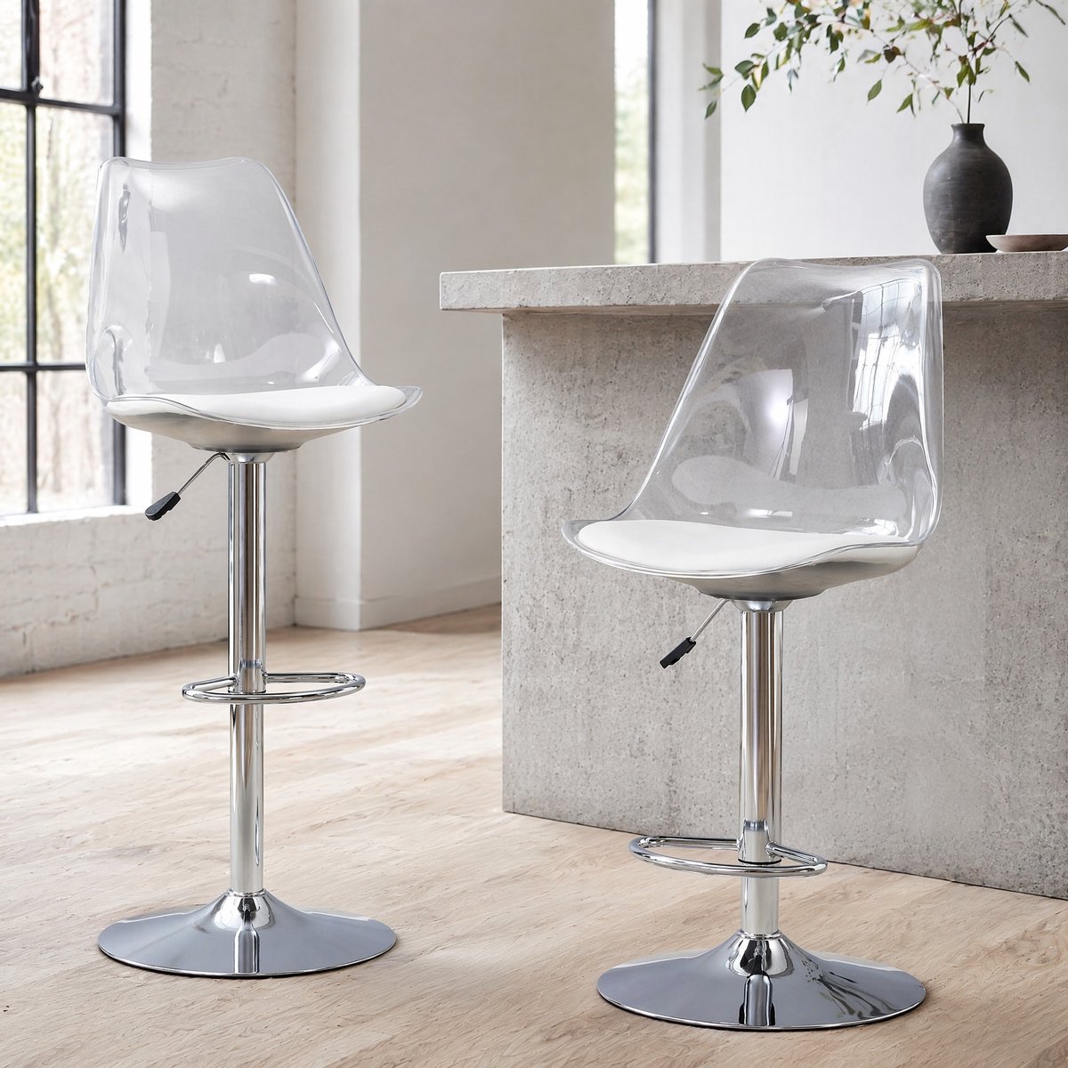 COVREO Barkruk set van 2 45,7 x 53,3 x 99-120 cm - transparant, kunstleer, 360 graden draaibaar