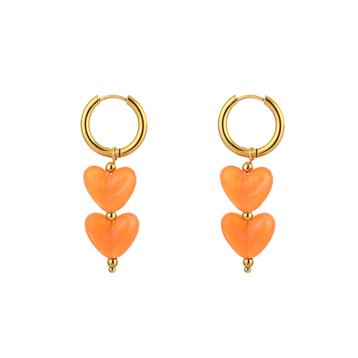 Stainless Steel Gelaagde Transparante Hart Bedel Oorringen – Romantische Lineaire Hoops – RVS - Oranje
