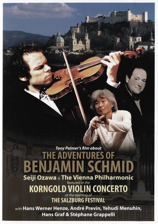 Poster voor Tony Palmer's film 'The Adventures of Benjamin Schmid', met Benjamin Schmid die viool speelt.