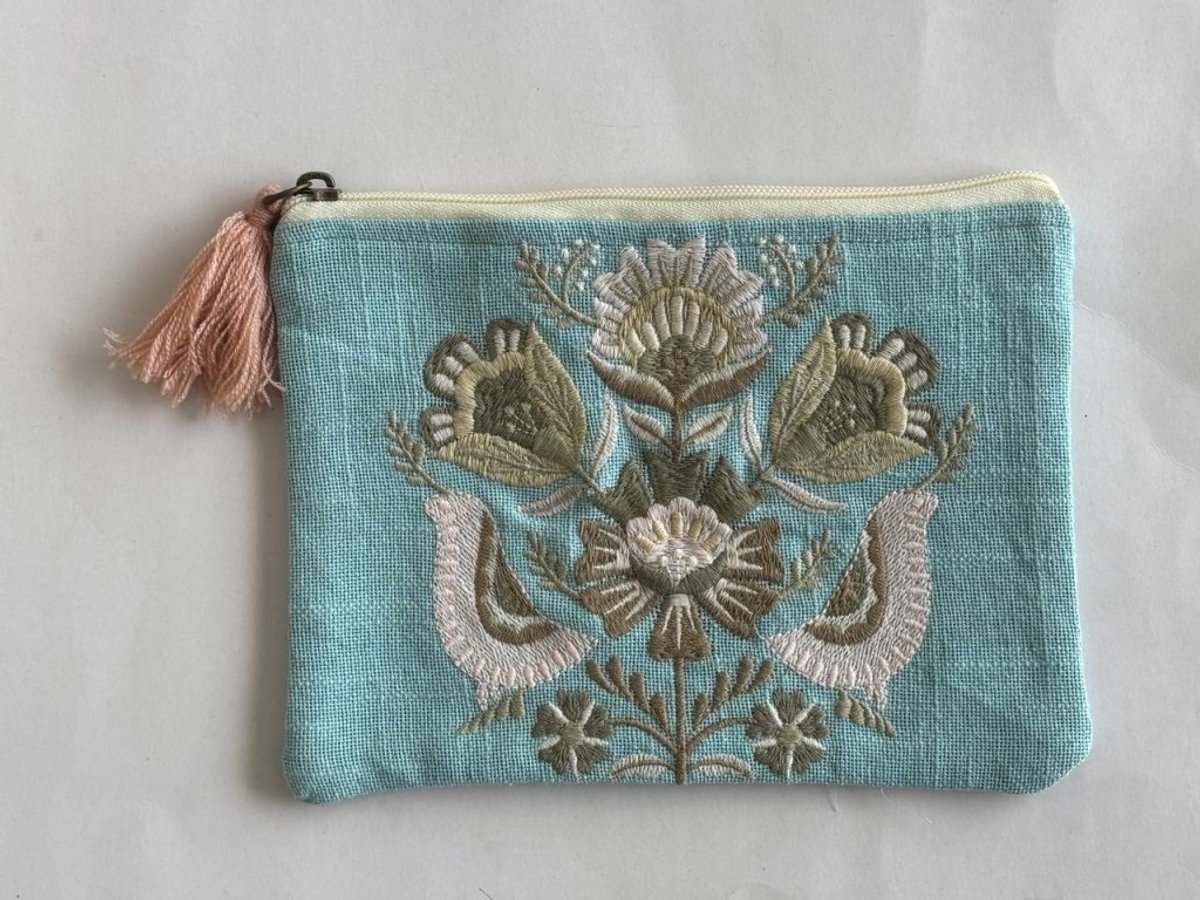 Etui katoen blauw met bloemen 21x16cm