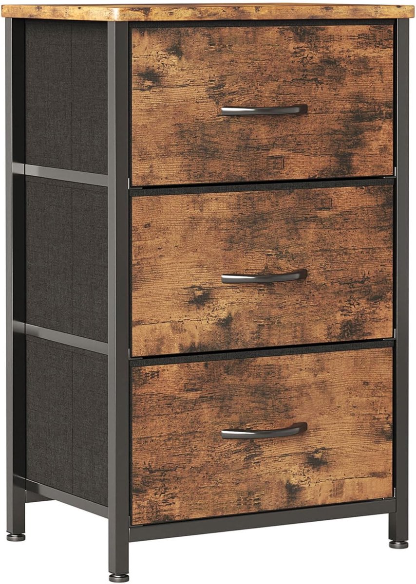 SnelShoppen - Bedside Table met 3 Lades, Smalle Dressoir voor Slaapkamer, Woonkamer en Gang, Houten Plaat, Ruimtebesparend, Zwart, Modern Design