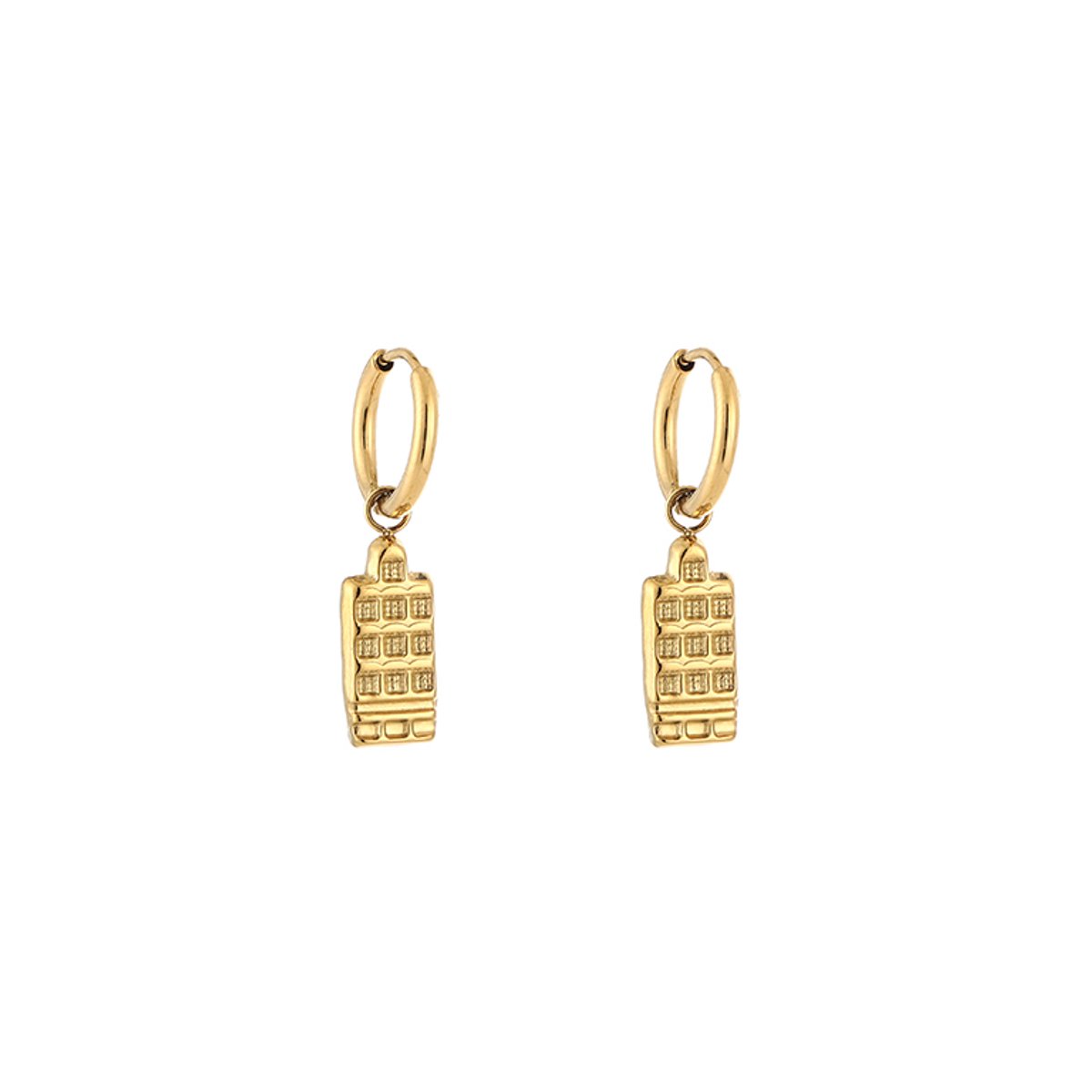 Stainless Steel Amsterdams Grachtenpand Bedel Oorringen – Iconische & Minimalistische Hoops – RVS - Goud