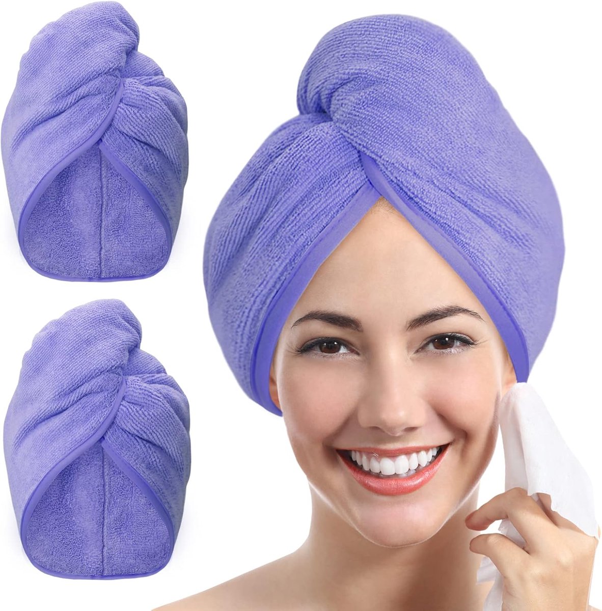 SnelShoppen - Microfiber Haar Handdoek Wrap - 2 Stuks Super Absorberende Sneldrogende Towel voor Vrouwen - Grote Anti-frizz Lila Haar Turban voor Krul