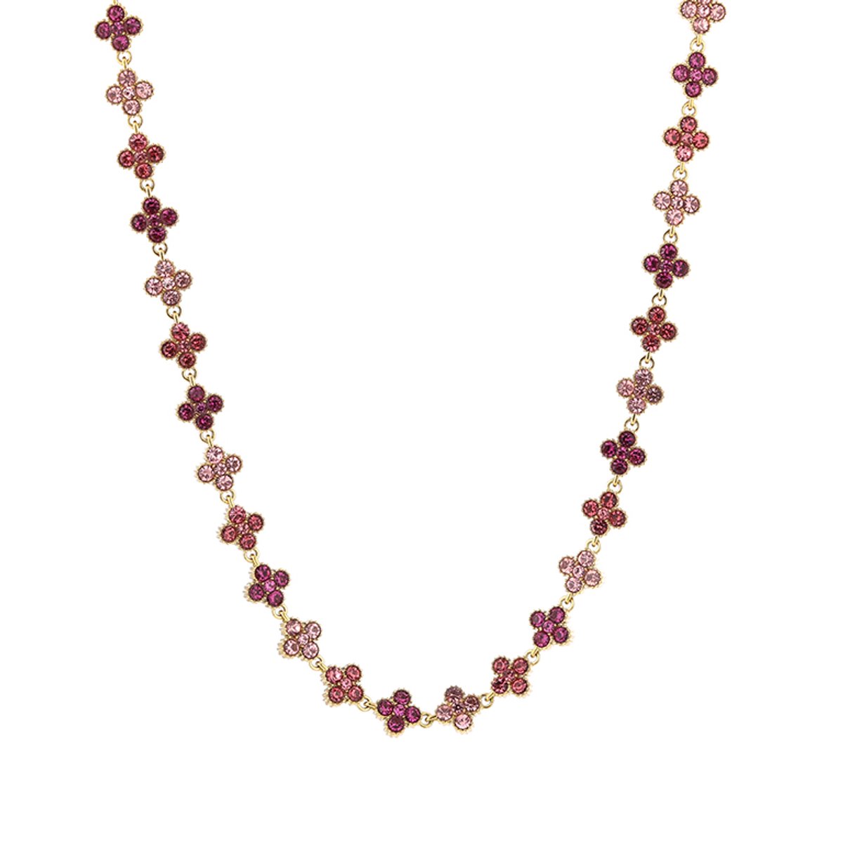 Elegante Roestvrij Stalen Dames Ketting - Klaverketting met Kristalsteentjes - Stainless Steel Ketting - Roze