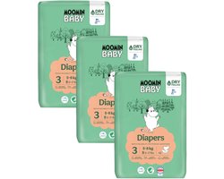 Moomin Baby Eco Wegwerpluiers - 3-pack 126 stuks - Maat 3 - 5 t/m 8 kg - Hypoallergeen - Gevoelige Huid - Parfumvrij