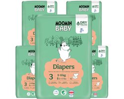 Moomin Baby Eco Wegwerpluiers Maandbox - 5-pack 210 stuks - Maat 3 - 5 t/m 8 kg - Hypoallergeen - Gevoelige Huid - Parfumvrij