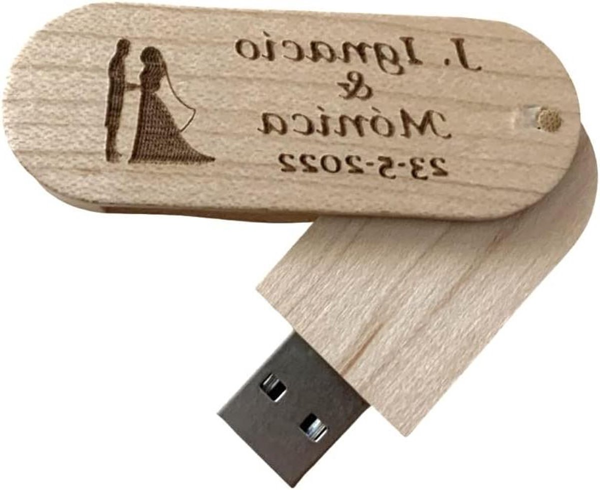 Houten USB Sticks - Geheugensticks Hout - Bestanden Opslaan - Personaliseerbaar met Tekst - 16 GB - Natuurlijk Hout