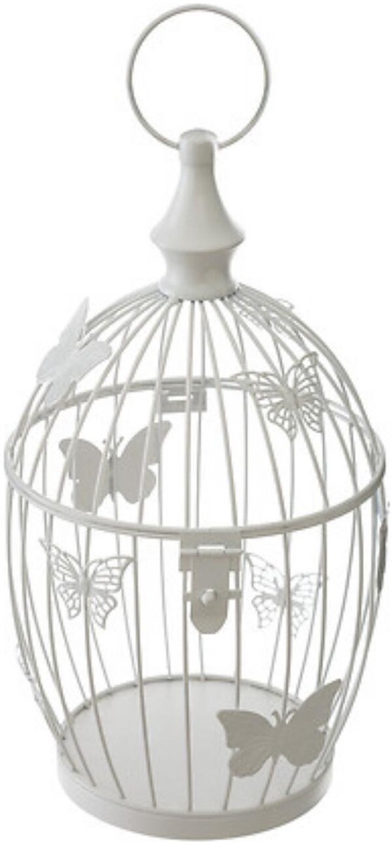 Atmosphera Home decoratie vogelkooi Spring - draad metaal - wit - 17 x 30 cm - voliere
