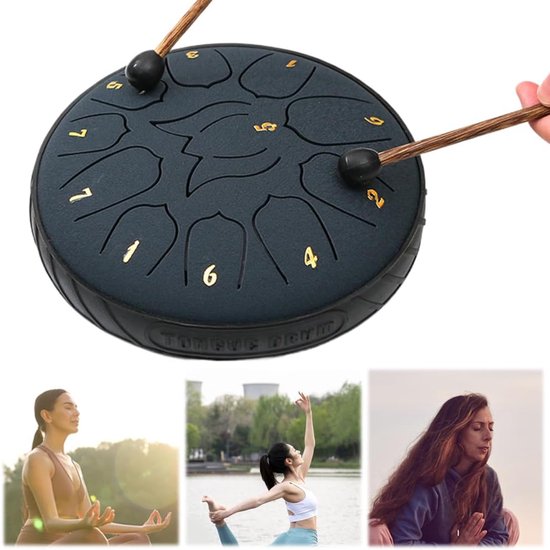 Stalen Tong Drum - Handpan Percussie Instrument - Meditatie Muziek Creëren - 11 Tonen - 6 Inch - Zilver — afbeelding 4