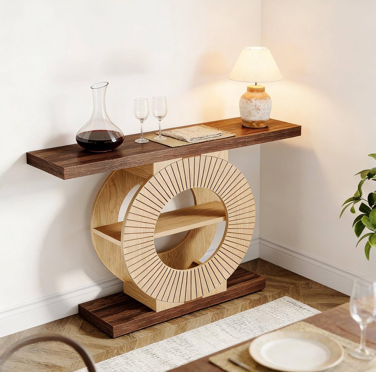 COVREO Sidetable 100x30x80 cm bruin, hout, landelijk, open opbergrek