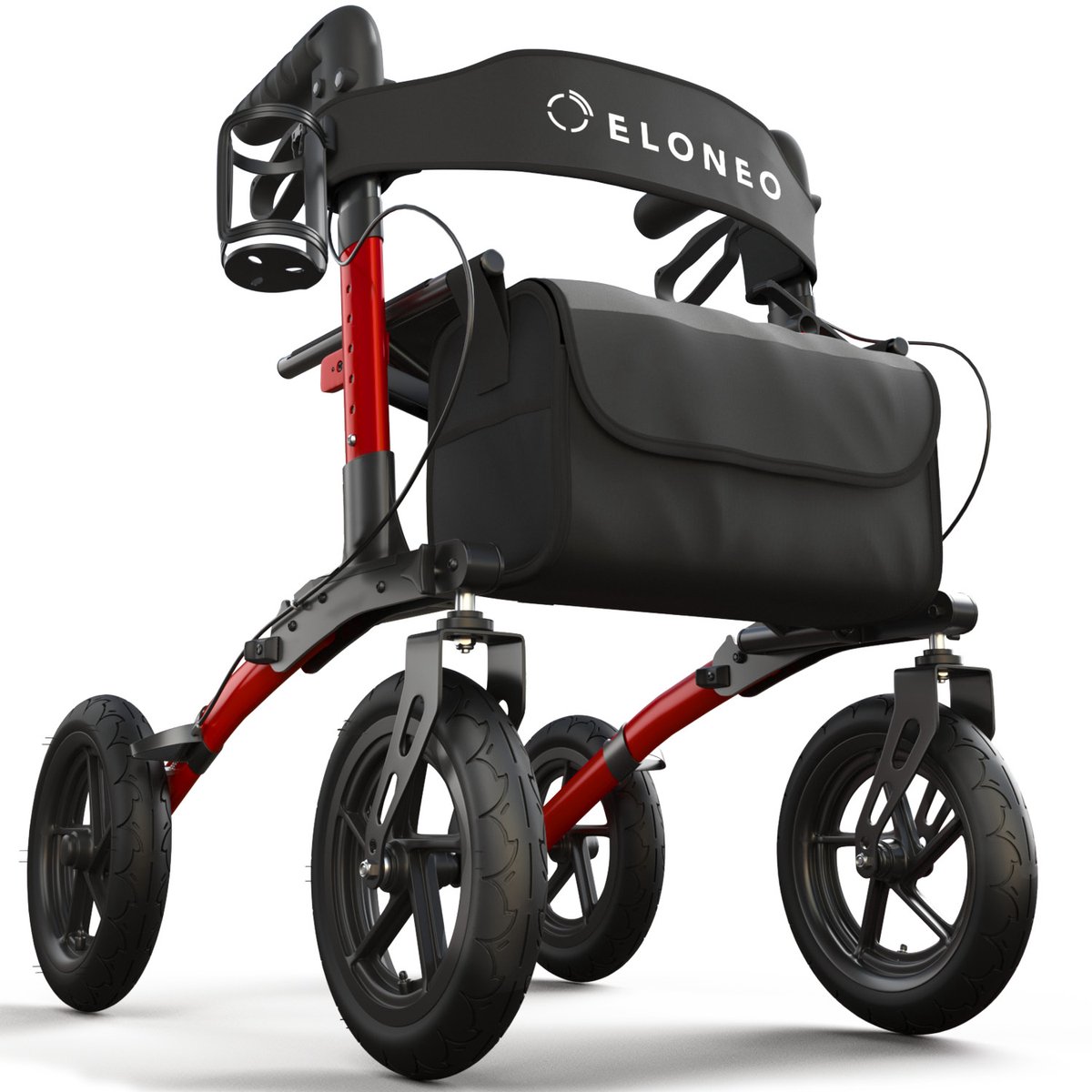 ELONEO Opvouwbare en Lichtgewicht Rollator met Zitje – Outdoor Rollator van Aluminium met Luchtbanden, In Hoogte Verstelbaar, tot 136 kg, 5,1 kg Gewicht