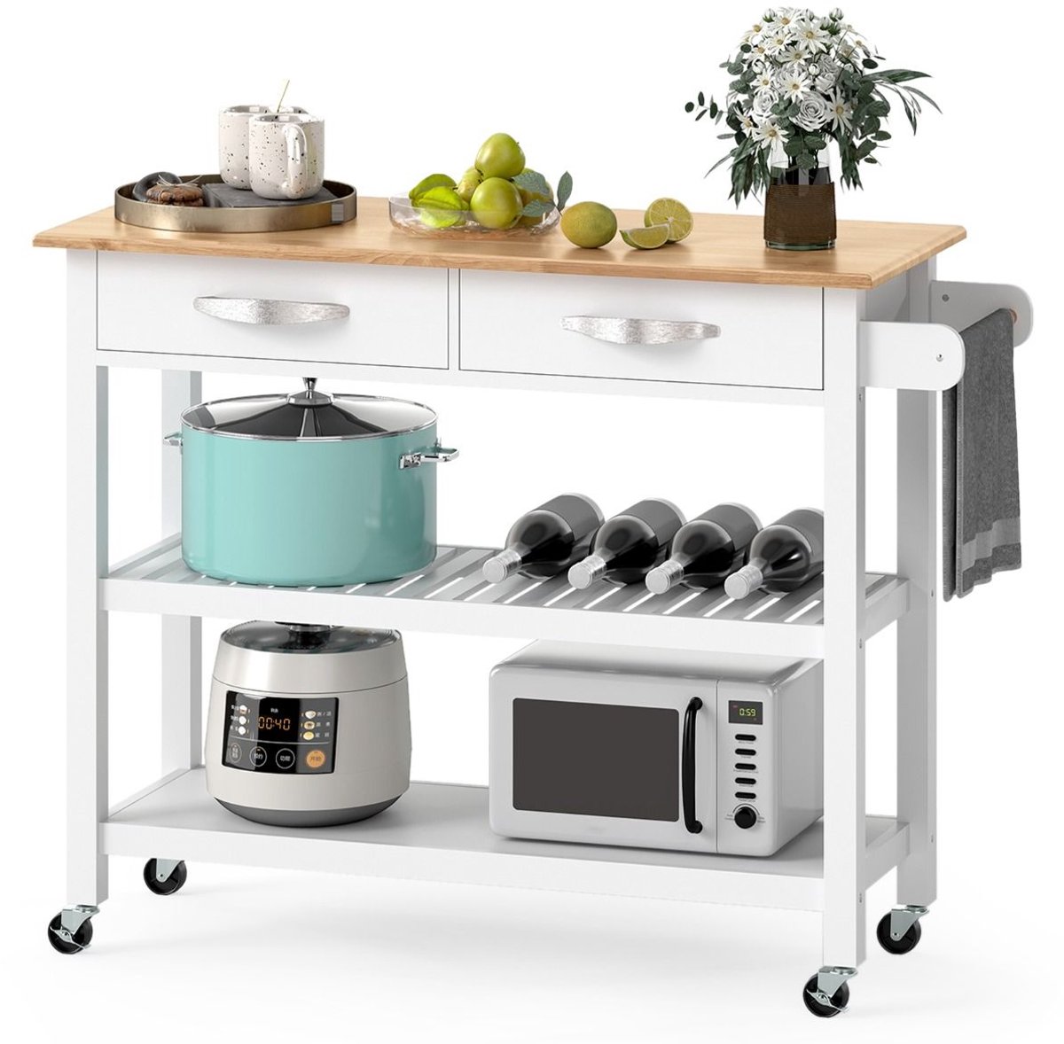 Magnetronkast - Keukenkast - Keukenrek Staand - Ovenkast - 116L x43B x89H - Organizers - Draagplank - Aanrecht Organiser - Wit