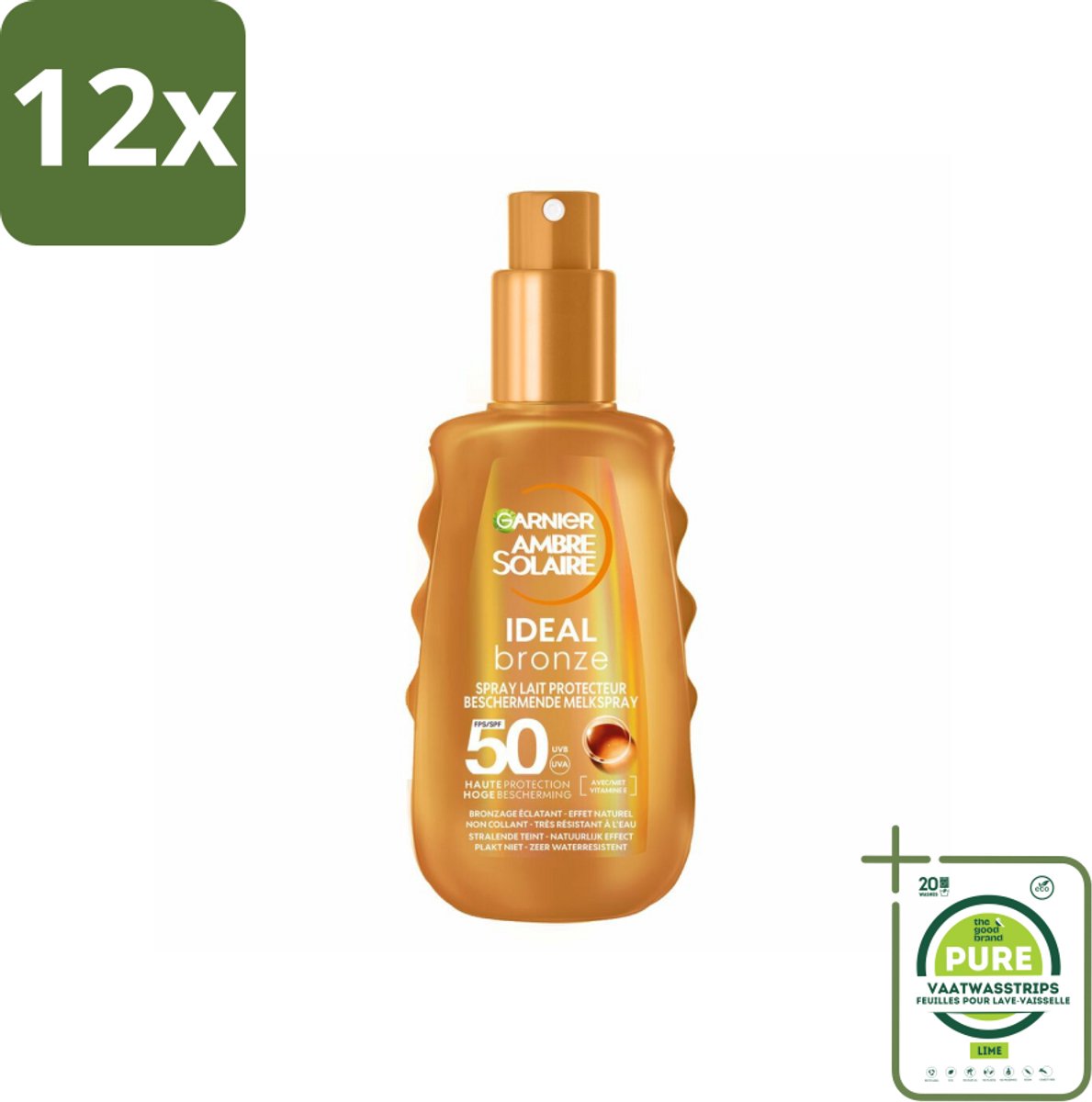 Garnier - Ambre Solaire - Beschermende Mist - Ideal Bronze - SPF 50+ - 150 ml - Voordeelverpakking - 12 stuks - Zonbescherming - Zonnemelk