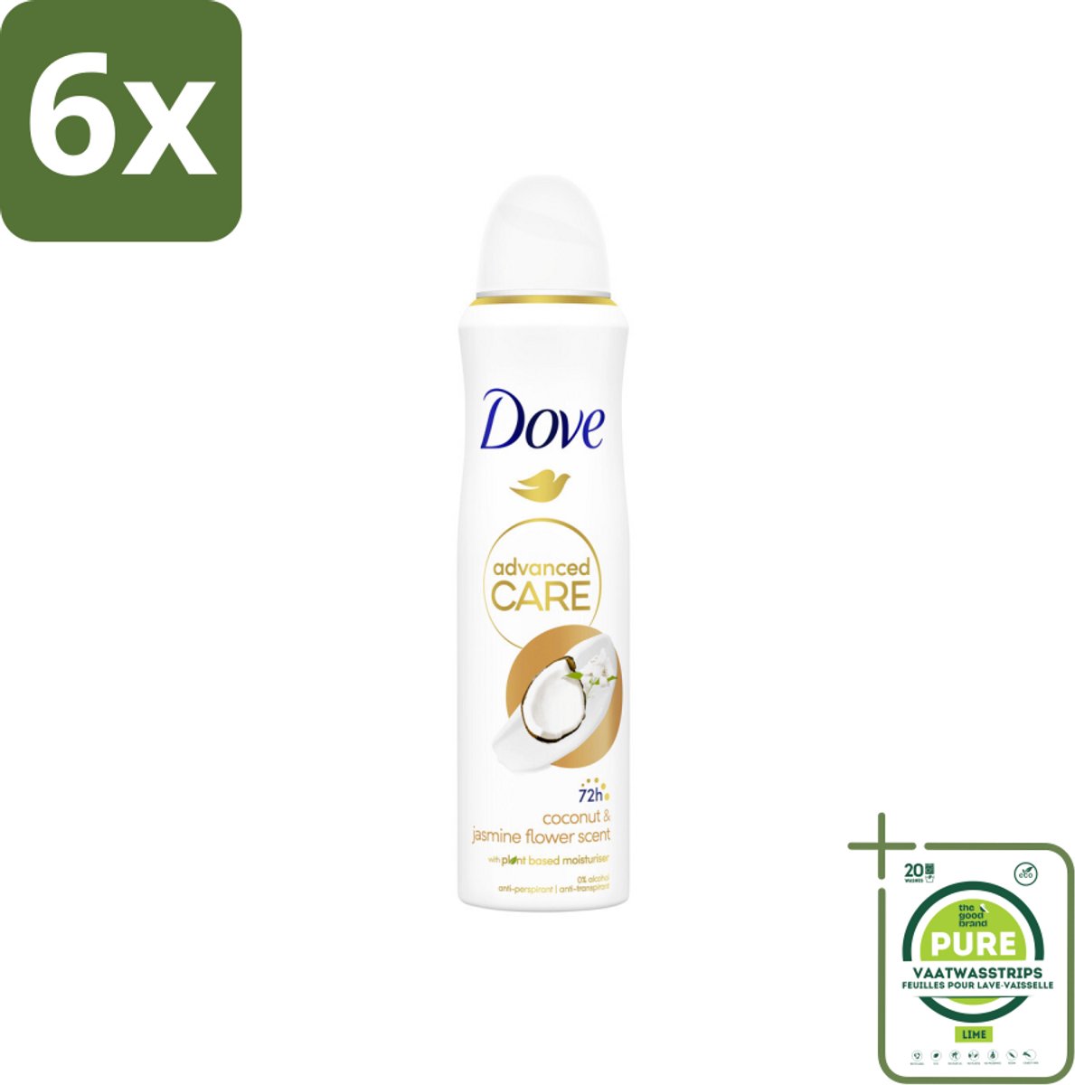 Dove Deodorant Spray - Advanced Care - Kokos & Jasmijnbloem - 150 ml - Voordeelverpakking - 6 stuks - Deodorant spray - Anti-transpirant