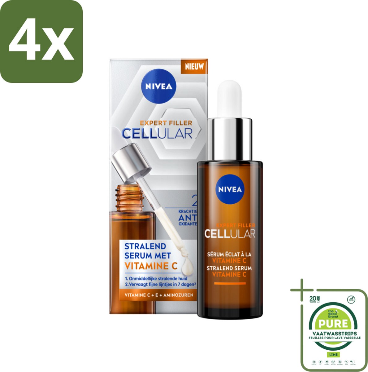 Nivea - Cellular - Expert Filler Vitamine C Serum - Voor Stralende Huid - 30 ml - Voordeelverpakking - 4 stuks - NIVEA serum vitamine C - Anti-aging serum