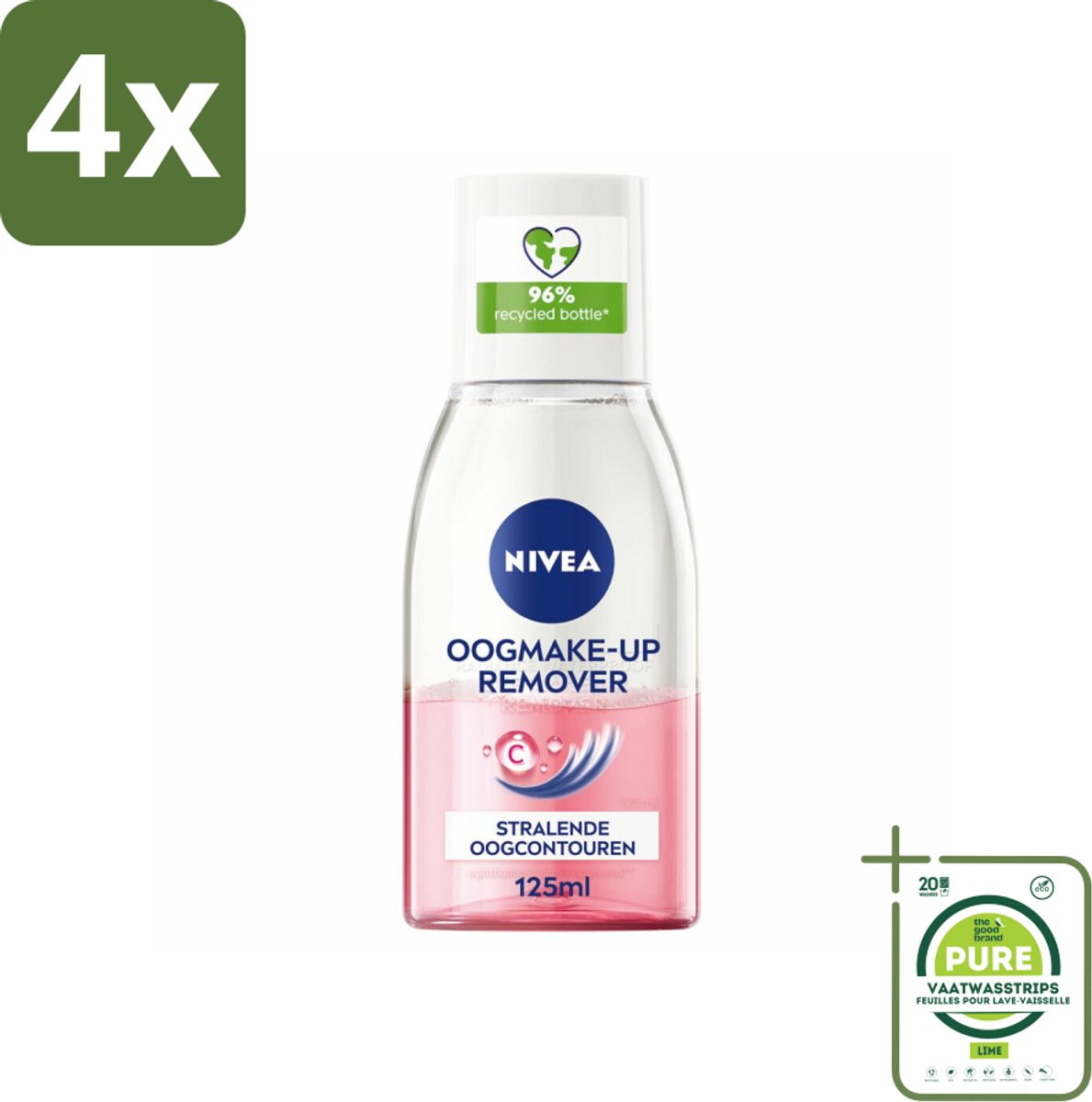 NIVEA - Oogmake-up Verwijderaar - Verzorgend - Voor waterbestendige make-up - Met Vitamine C - 125 ml - Voordeelverpakking - 4 stuks - NIVEA oogmake-up remover - Waterproof mascara verwijderen