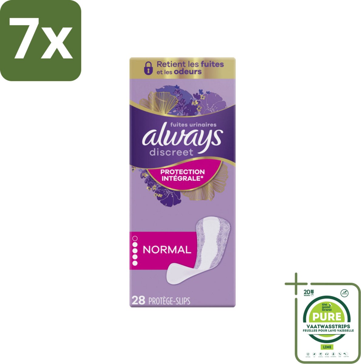 7 x Always - Inlegkruisjes - Long - Protection - 28 Inlegkruisjes - Grootverpakking - Incontinentieverzorging - Inlegkruisjes - Blaaszwakte - Discreet - Incontinentie