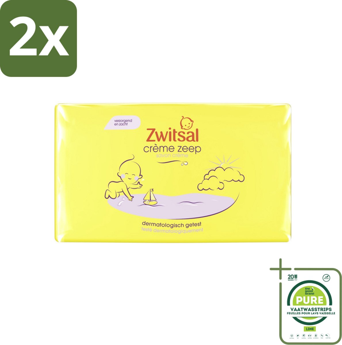 Zwitsal - Crèmezeep - Voedend & Mild - 4 x 90 g - Voordeelverpakking - 2 stuks - Baby zeep - Baby bad